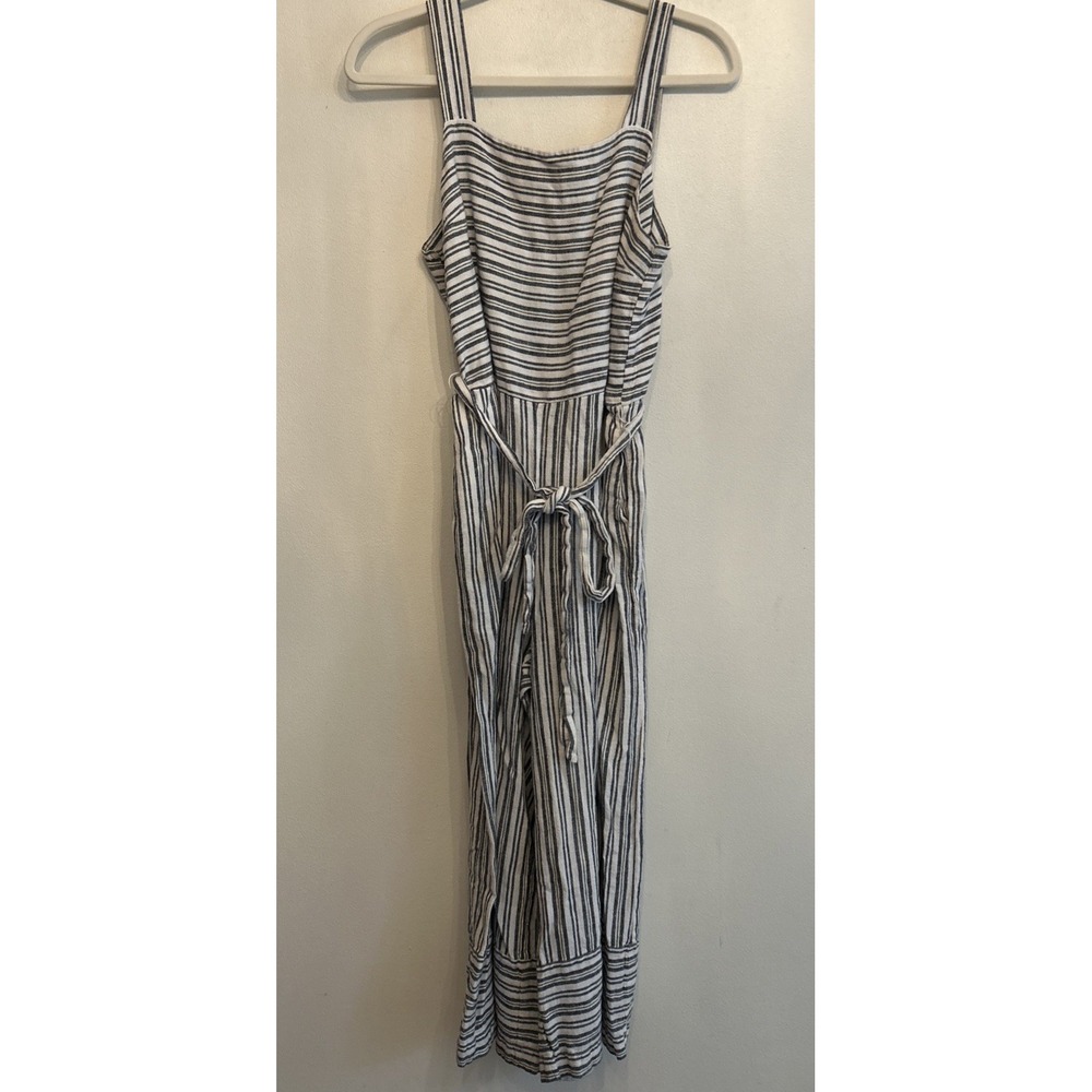 Gap Apronneck Stripe Jumpsuit Linen‎ Blend Women's Size Medium
